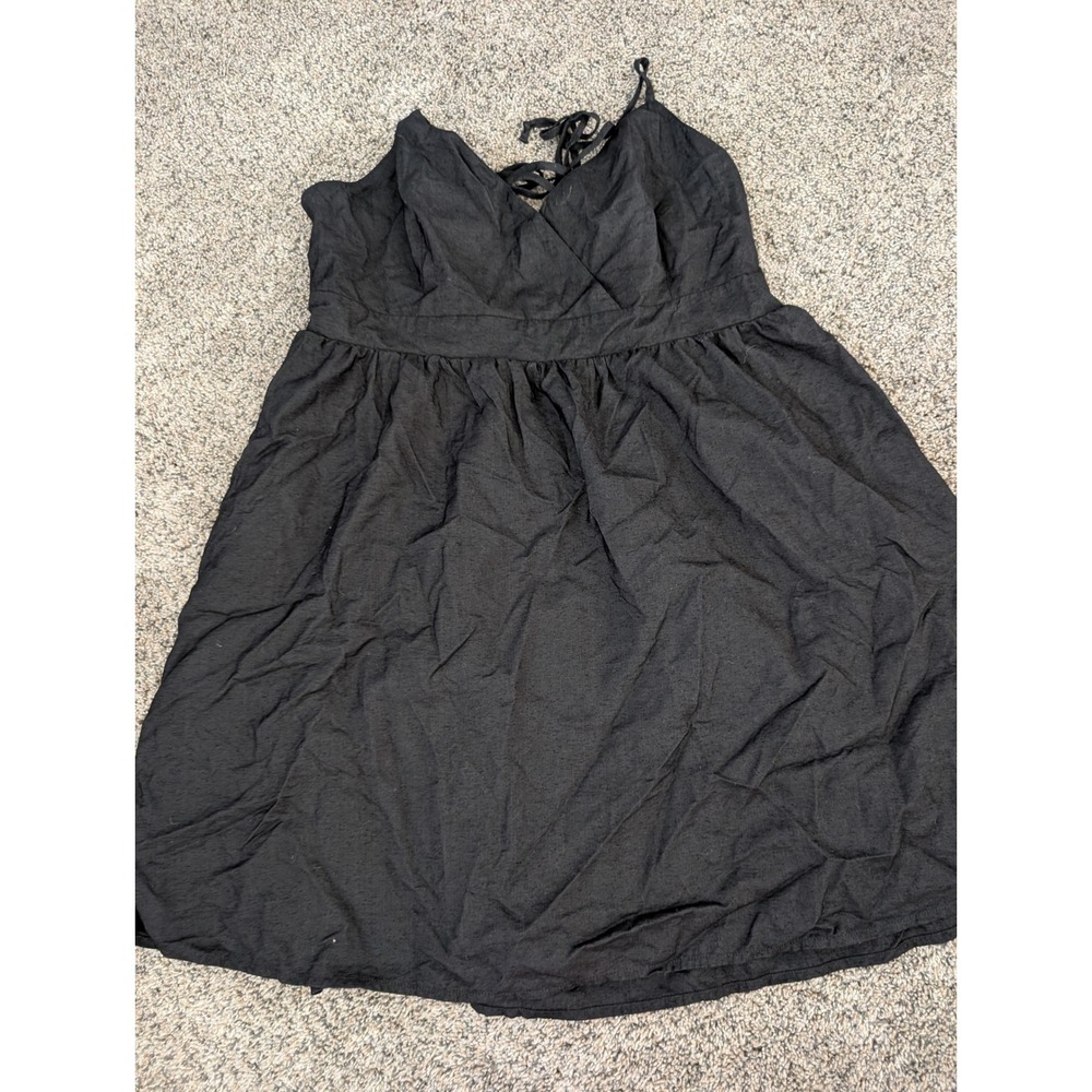 American Eagle Black Babydoll Mini Dress Lace Up Open Back Womens Large